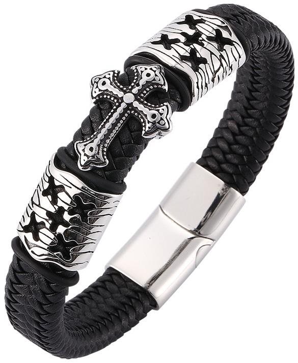 Predator Q1 Kožený náramek 20,5cm – kříž PD0080 Náramok