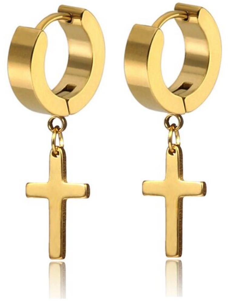Ewena Náušnice z ocele s krížikom 10 × 15 mm Gold Náušnice