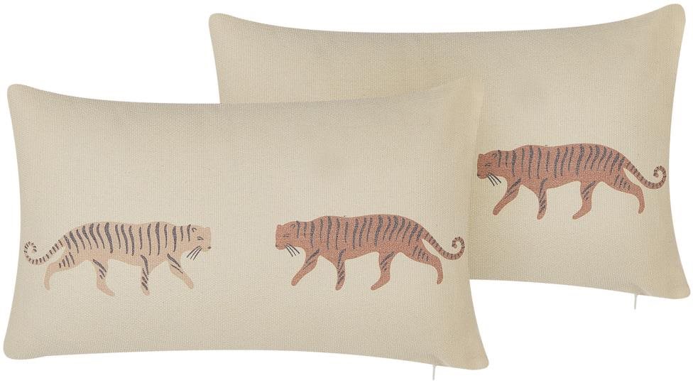 BELIANI, Sada 2 vankúšov s motívom tigra 30 x 50 cm béžová...