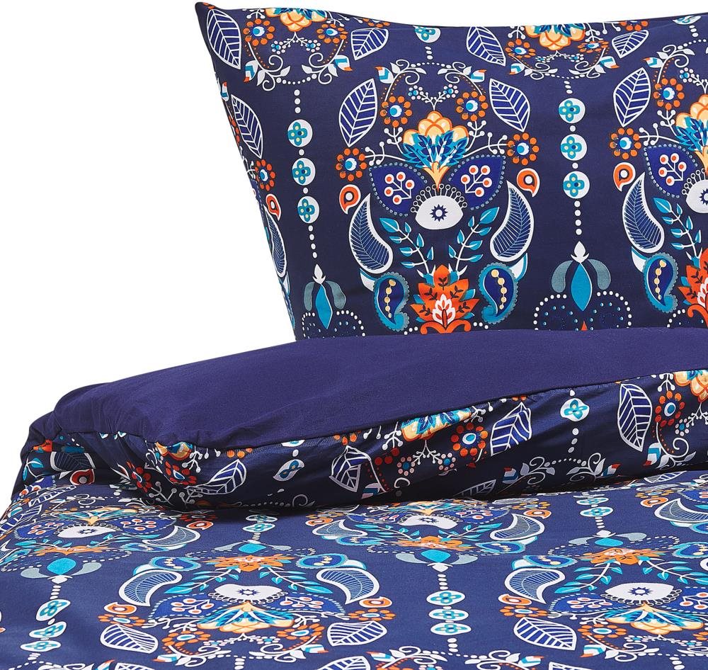 Obliečky 155 × 220 cm tmavo modrá a oranžová MADRONA, 260030 Obliečky