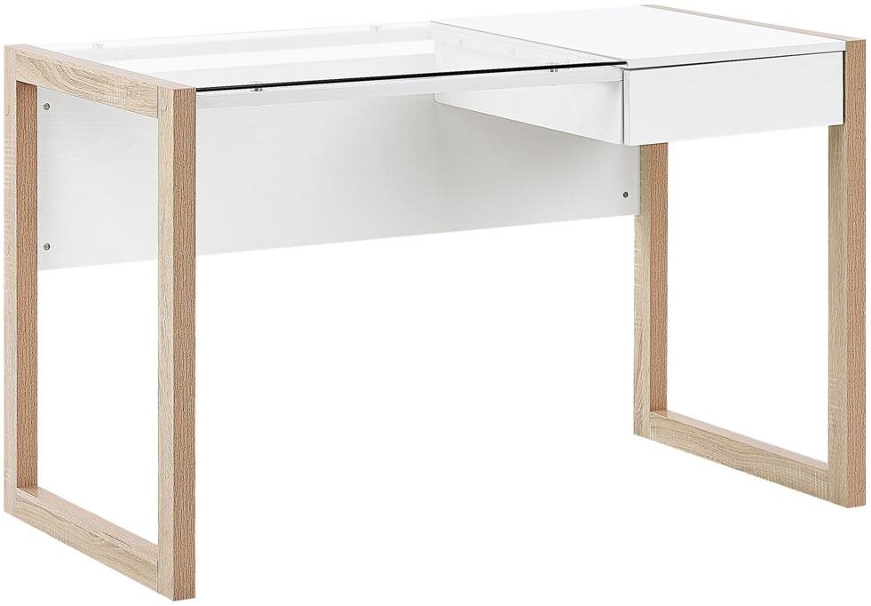 Písací stôl biely so svetlým drevom JENKS, 243559 Písací stôl