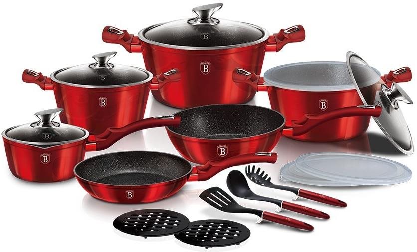 BerlingerHaus Geschirr-Set Burgund Metallic Line 18-teilig Topfset