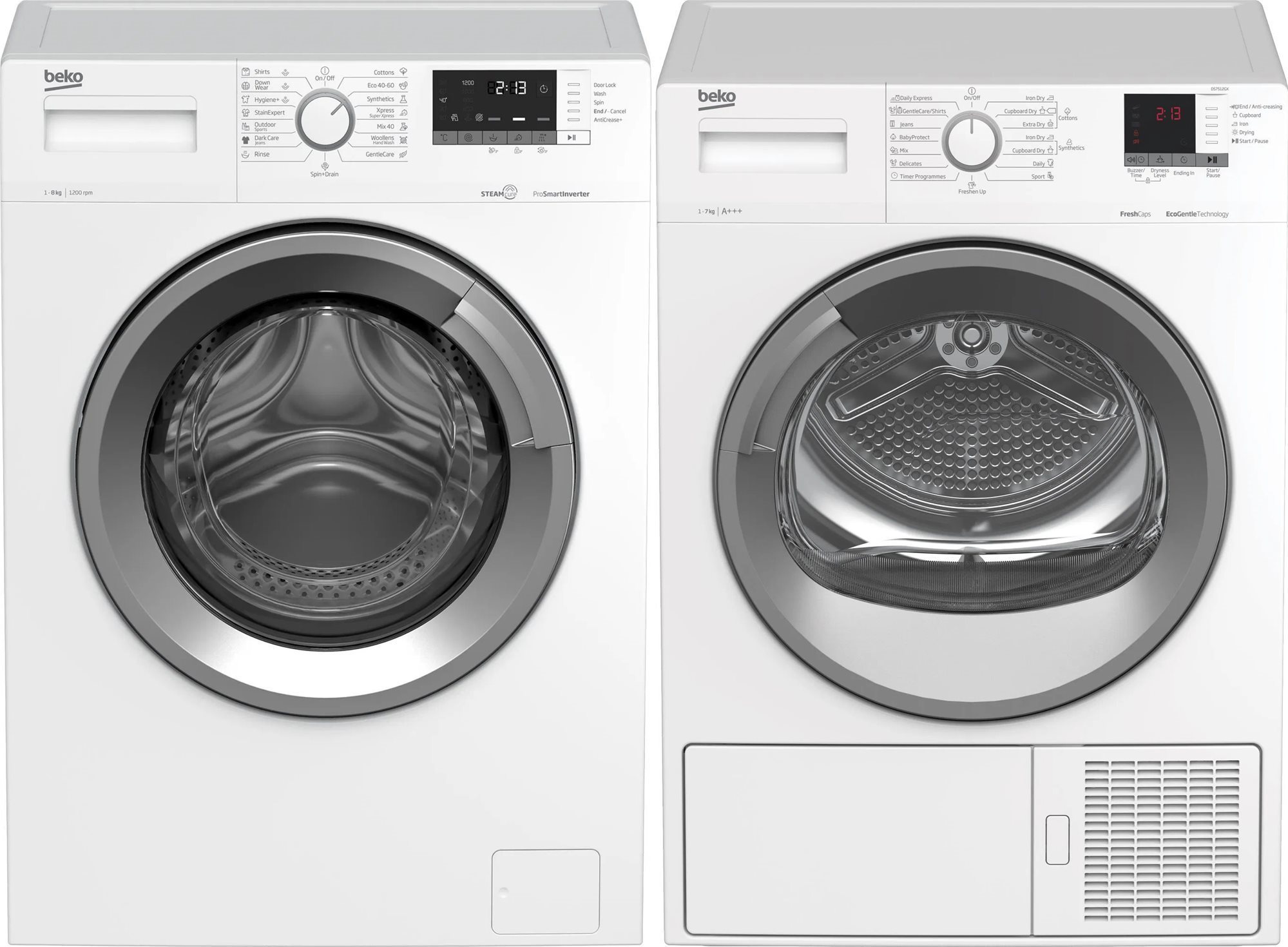BEKO WUE8612XS0 + BEKO DS7512GX Mosógép és szárítógép szett
