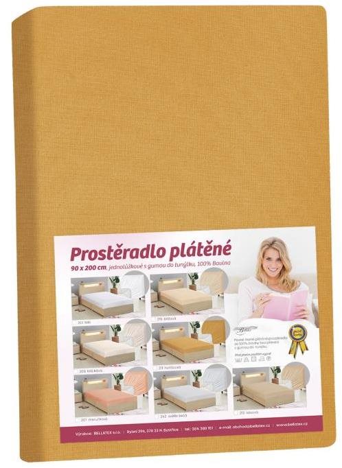 Bellatex Plátená – 90 × 200 cm – horčicová Plachta na posteľ