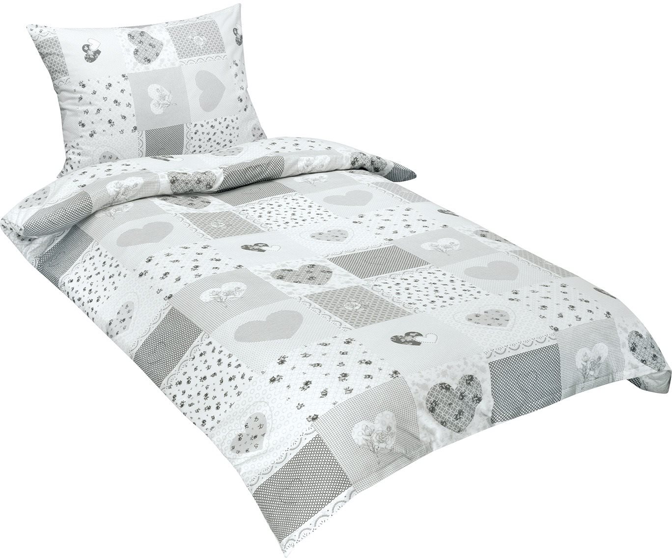 BELLATEX s.r.o. - Obliečky, flanel 12/108 srdce patchwork sivé 140...
