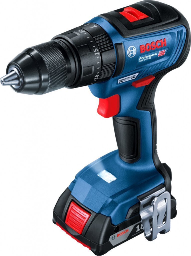 BOSCH GSR 18 V – 50 2× 2 Ah + súprava bitov 43 ks Aku vŕtačka