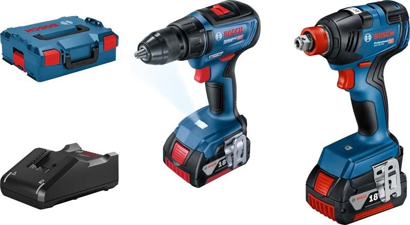 Bosch GDX18V-200 + GSR18V-50 (2× 4.0 Ah, L-Boxx) Rázový uťahovák
