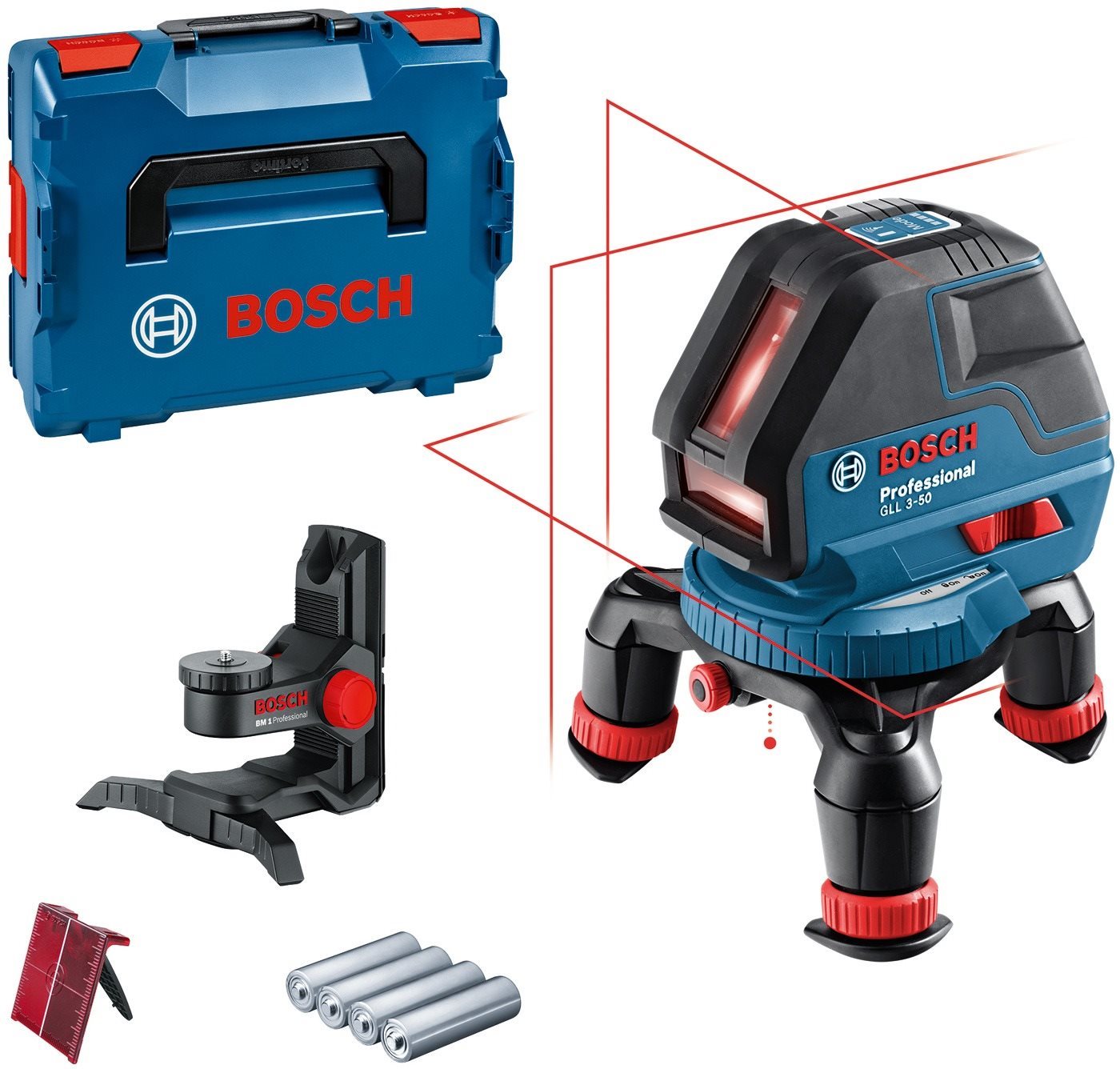 Bosch Professional  GLL 3-50 + mini állvány + BM1 + L-Boxx...