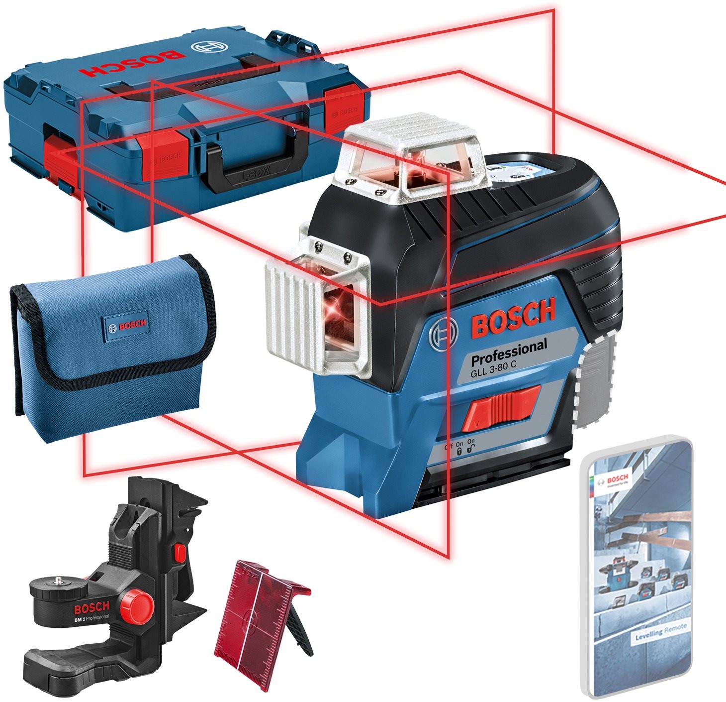 Bosch Professional GLL3-80 C + BM1 + Lboxx 0.601.063.R03 Forgólézer
