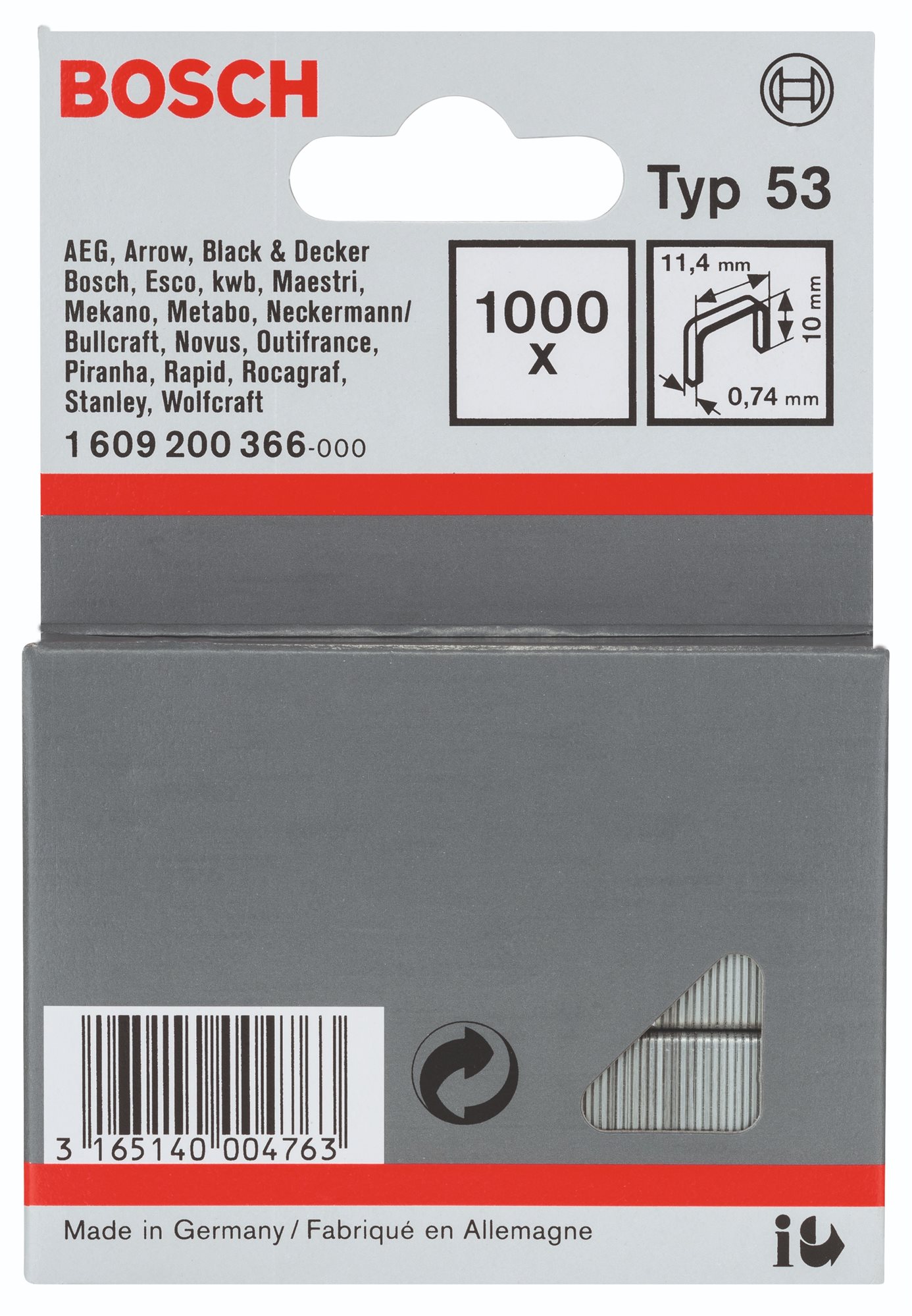 BOSCH 1609200366 Finomhuzal-kapocs, 53-as típus, 11,4×0,74×10 mm...