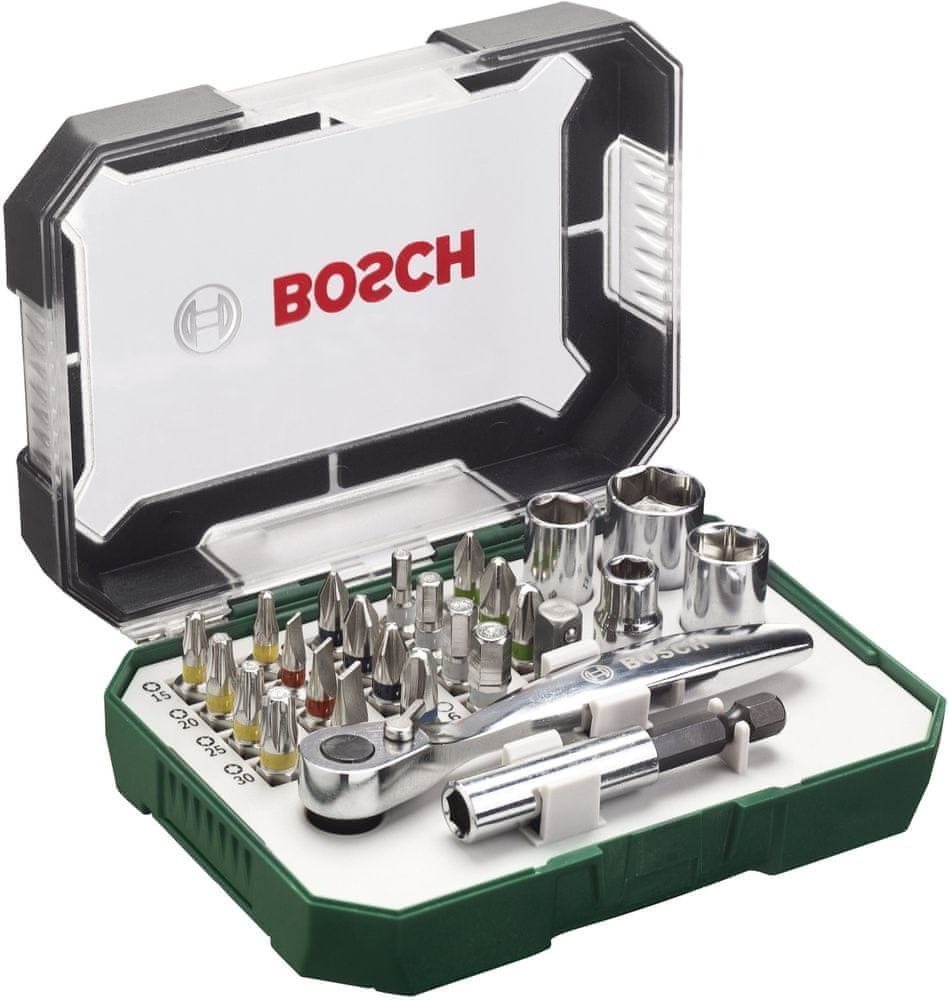 BOSCH 26-dielna súprava skrutkovacích bitov a rační Sada bitov