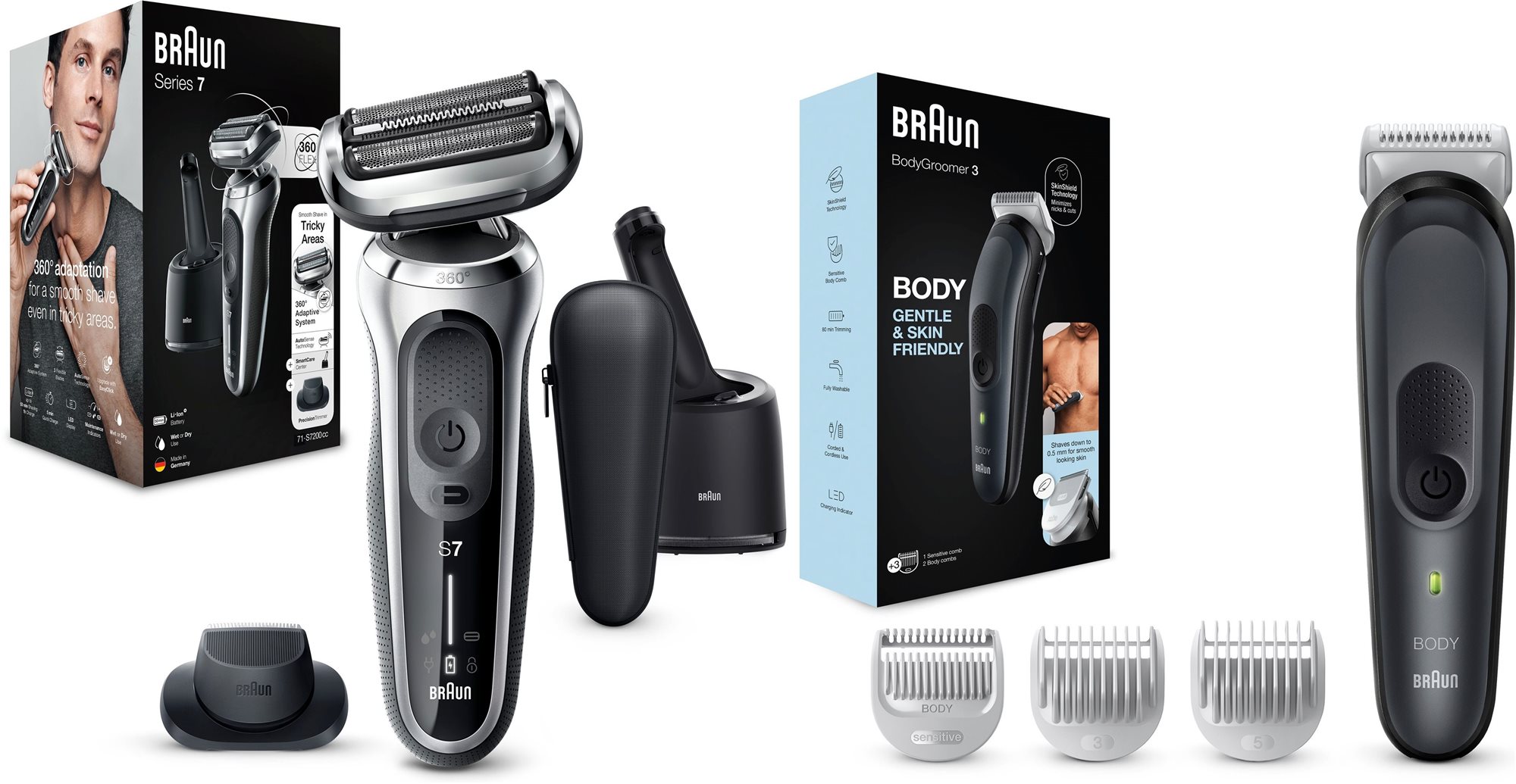 BRAUN Serie 7 71-S7200cc Silver + Braun Körperpflege-Set 3 BG3350...