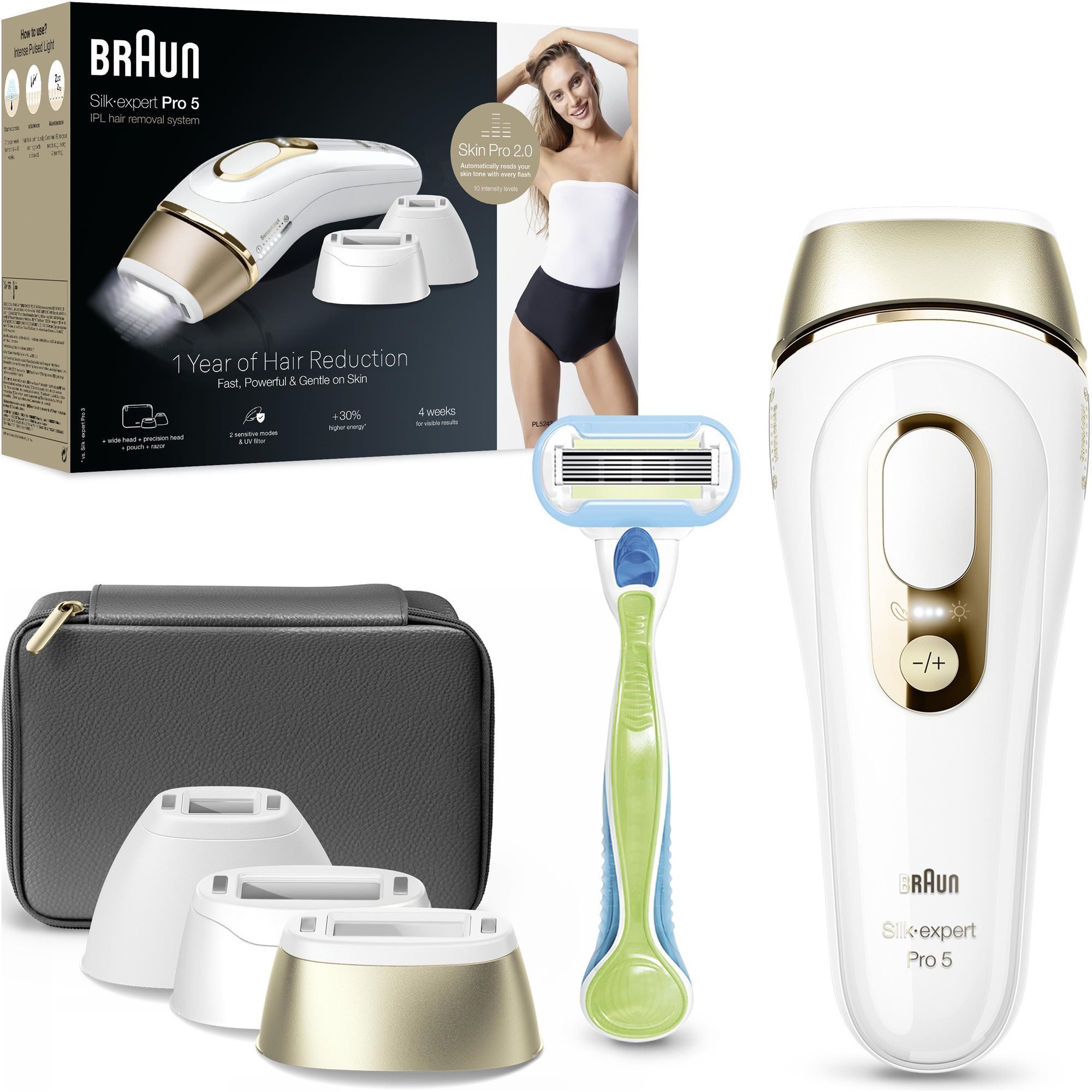 Braun IPL Silk-expert Pro 5 PL5242 + Etui und 3 Köpfe IPL-Epilierer