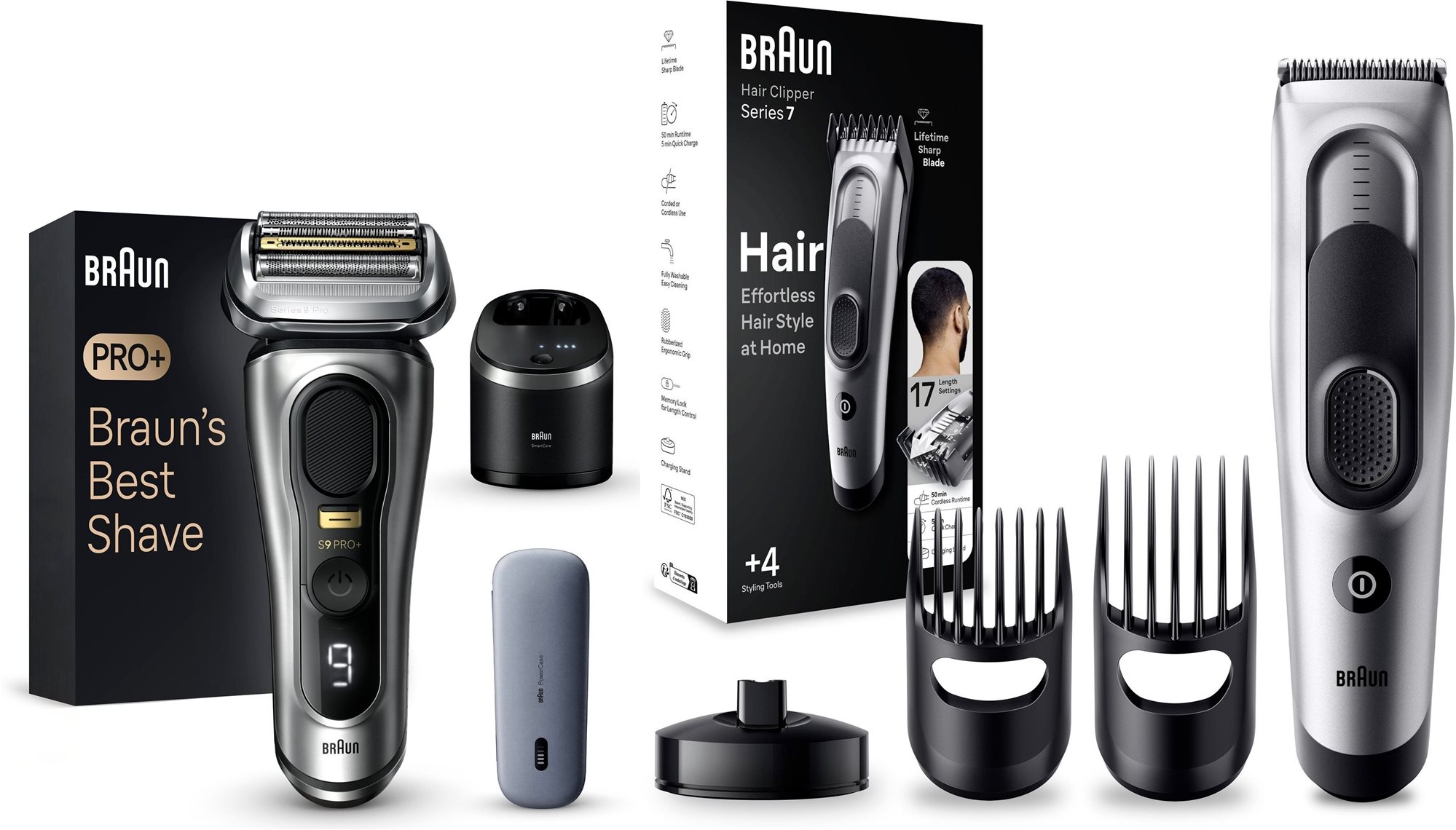 Braun Series 9 PRO+ Wet&Dry + Braun Series 7 Trimmer HC7390 Rasierer