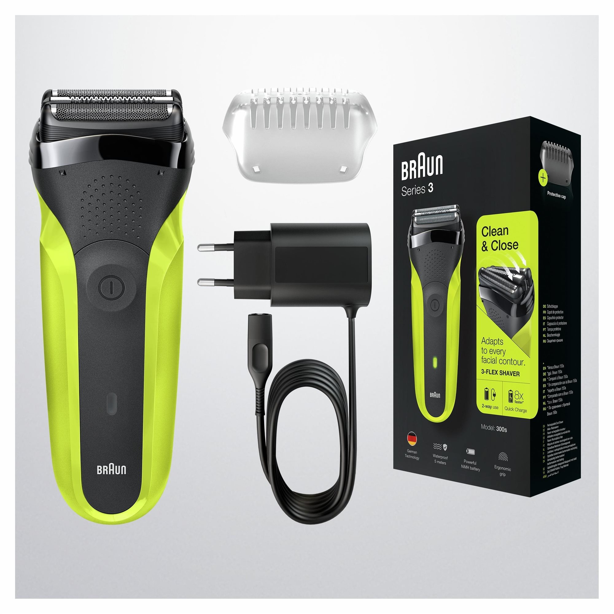 Braun Series 3 300, schwarz / erbsengrün Rasierer