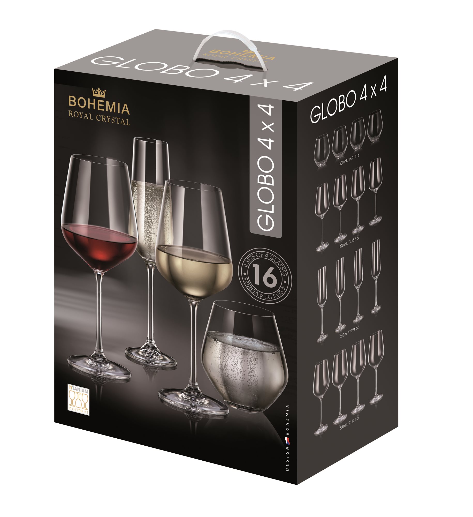 BOHEMIA ROYAL CRYSTAL Globo set 16 ks Sklenice