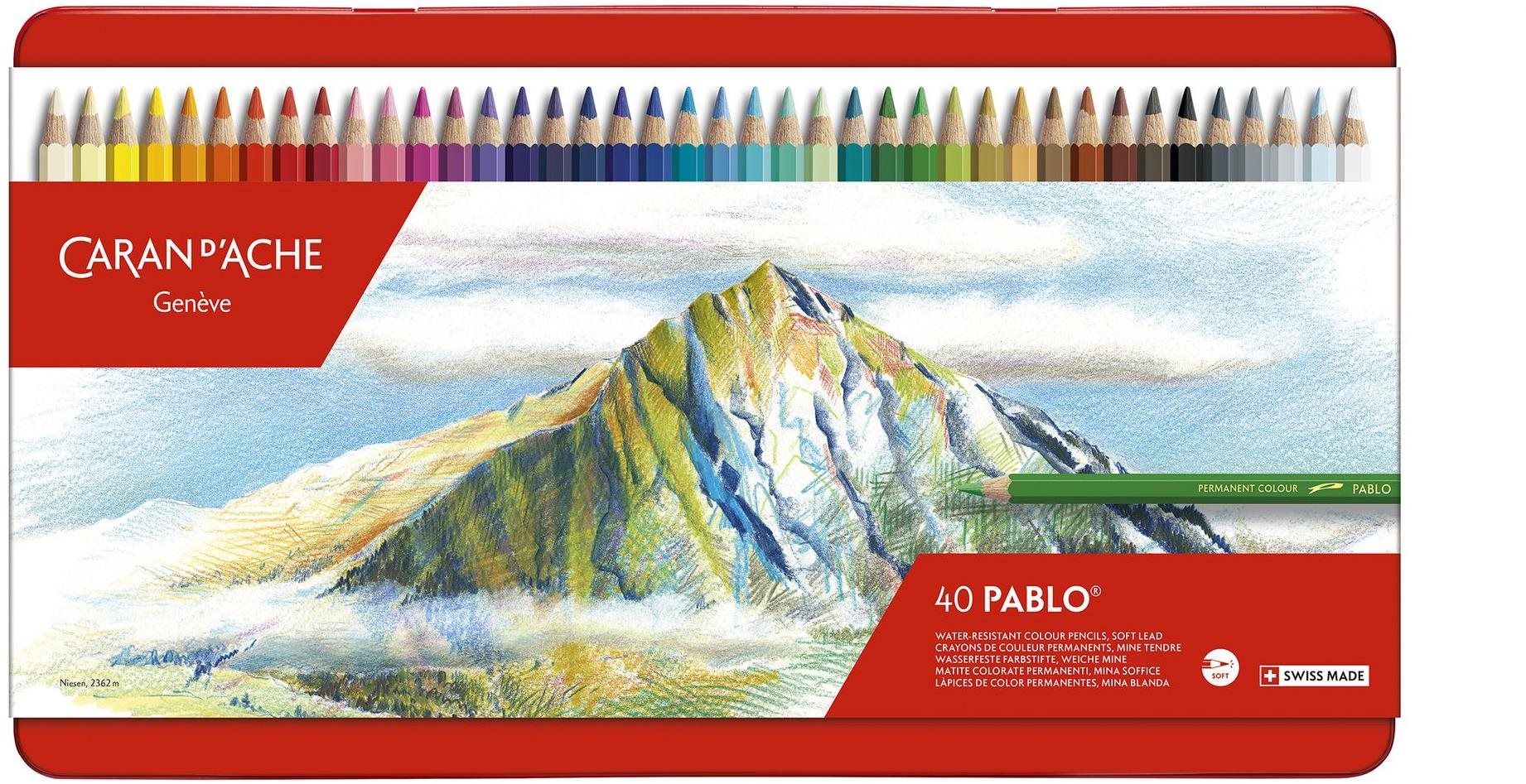 CARAN D'ACHE Pablo 40 farieb v kovovom boxe Pastelky
