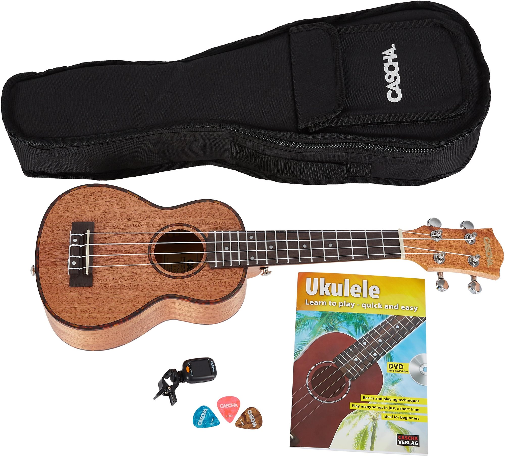 Cascha HH 2027 Soprano Mahogany Ukulele Bundle Ukulele