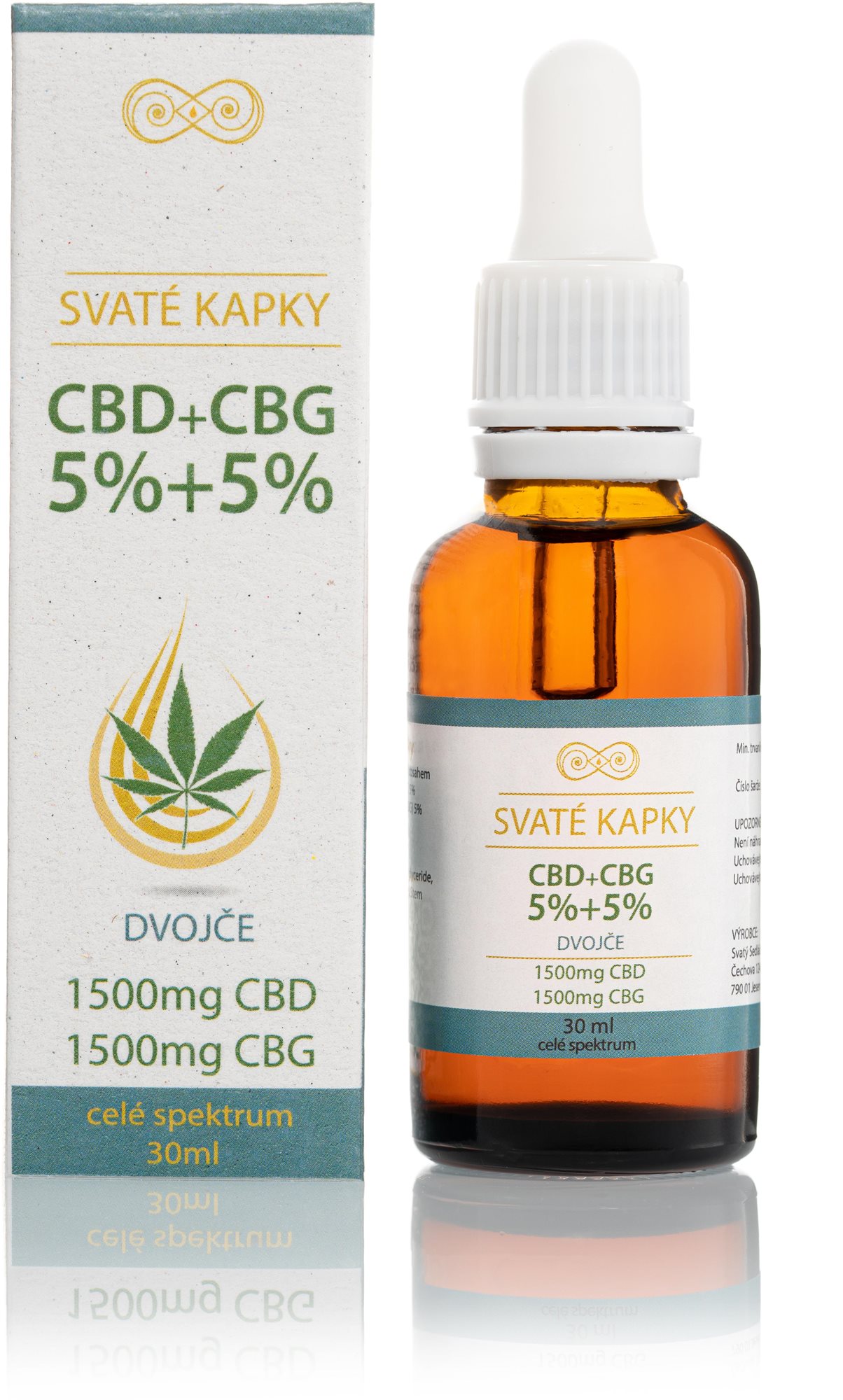 Svatý Sedláček Svaté CBD a CBG kapky 5 % + 5 % dvojče 30 ml CBD