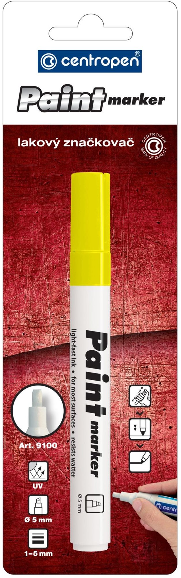 CENTROPEN lakový značkovač 9100 2 – 5 mm žltý Popisovač