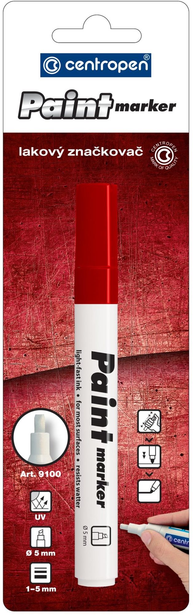 CENTROPEN lakový značkovač 9100 2 – 5 mm červený Popisovač