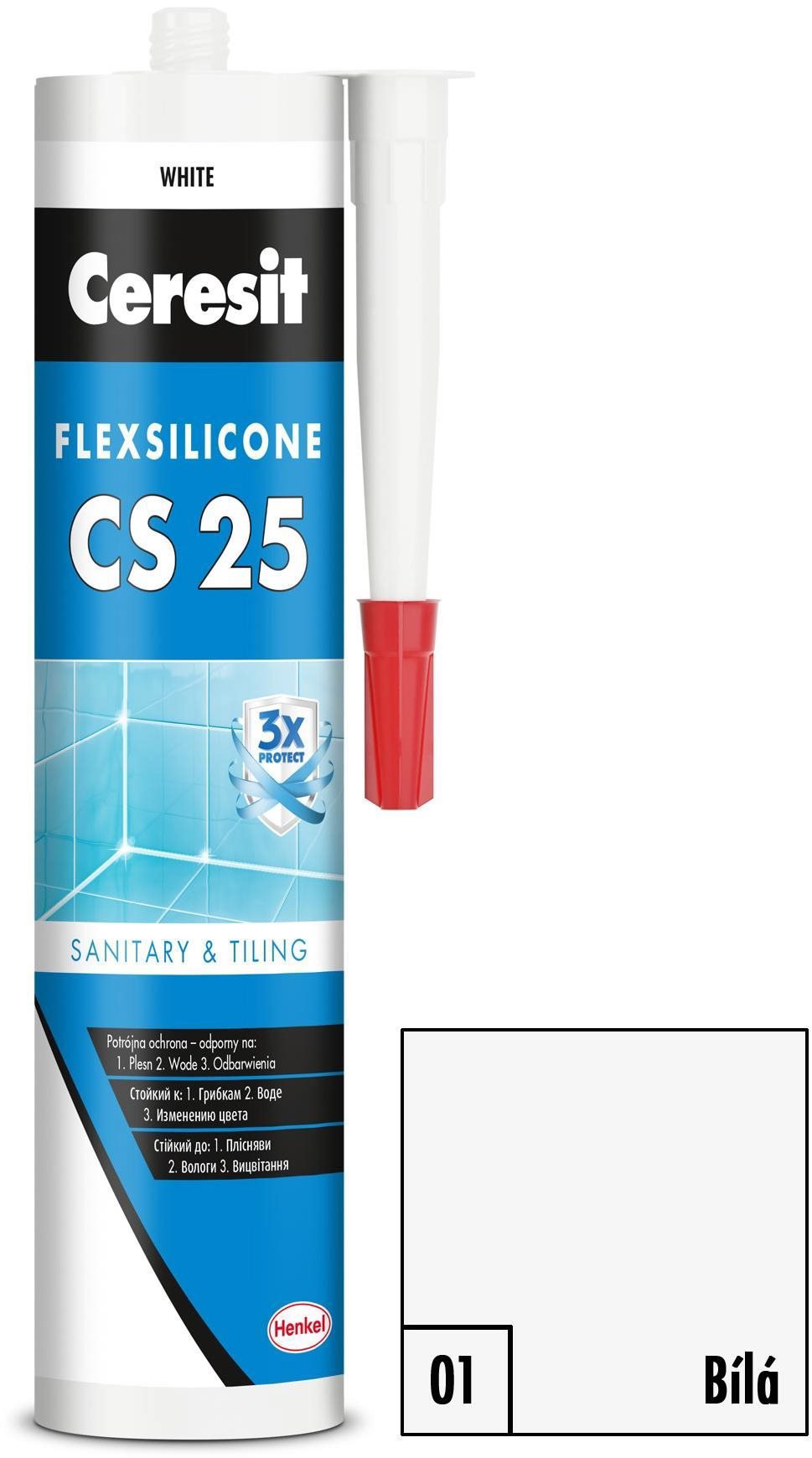Ceresit Sanitárny silikón CS 25 biely, 280 ml Silikón