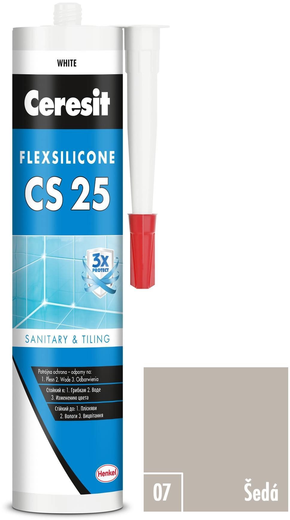 Ceresit Sanitárny silikón CS 25 sivý, 280 ml Silikón