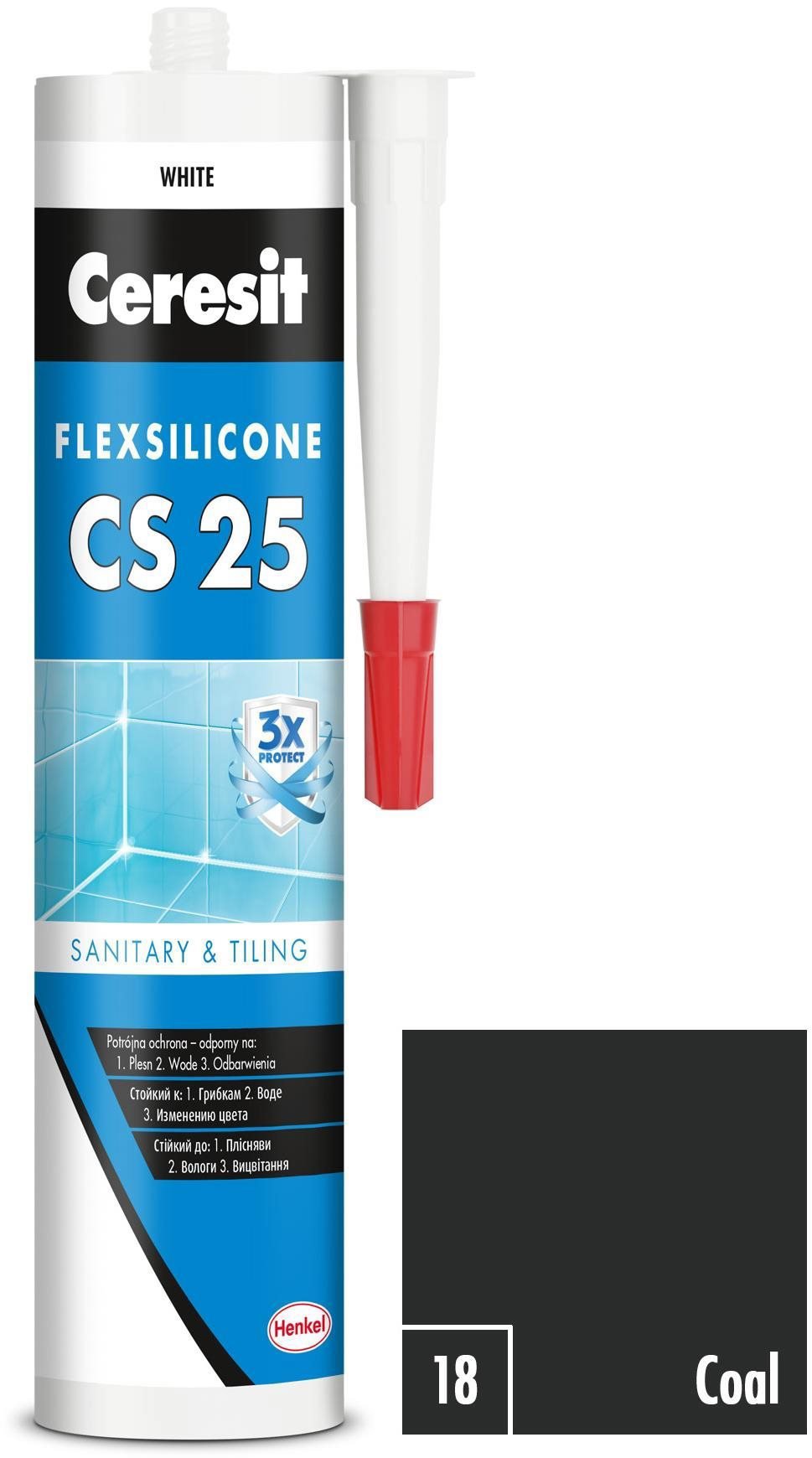Ceresit Sanitárny silikón CS 25 čierny, 280 ml Silikón