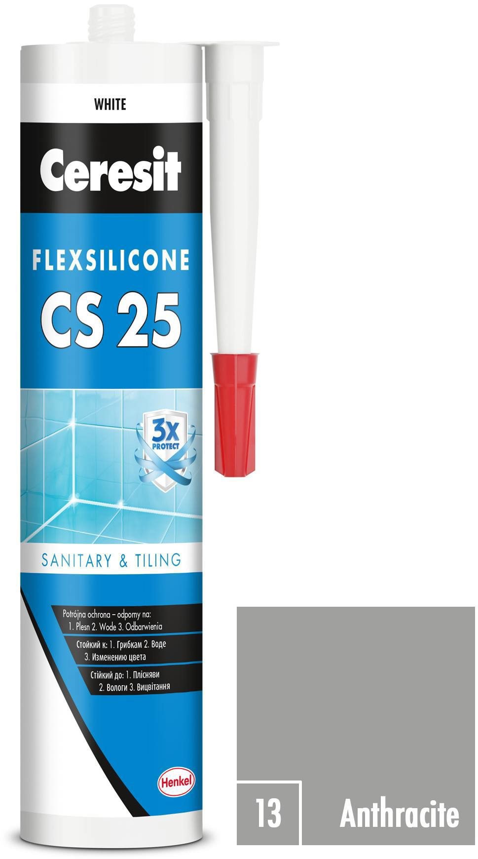 Ceresit Sanitárny silikón CS 25 anthracite, 280 ml Silikón