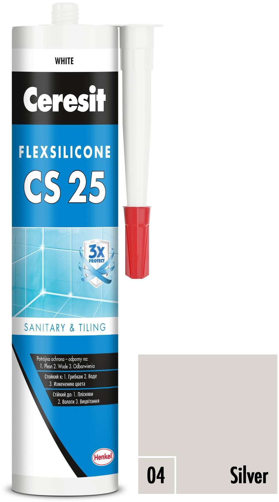 Ceresit Sanitárny silikón CS 25 silver, 280 ml Silikón