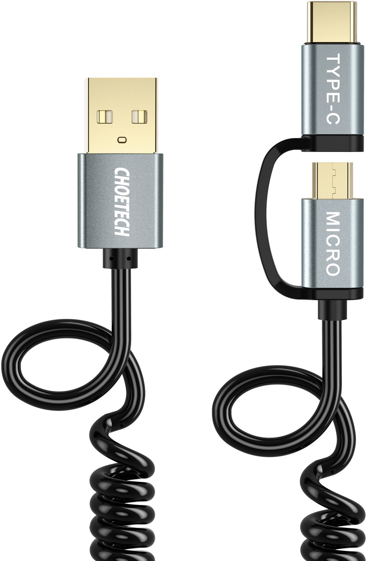 ChoeTech 2 in 1 USB to Micro USB + Type-C (USB-C) Spring Cable,...