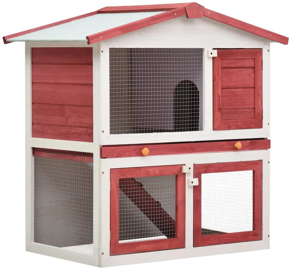 Shumee - Záhradná králikáreň, 3 dvierka, drevená červená, 94 × 60 ×...