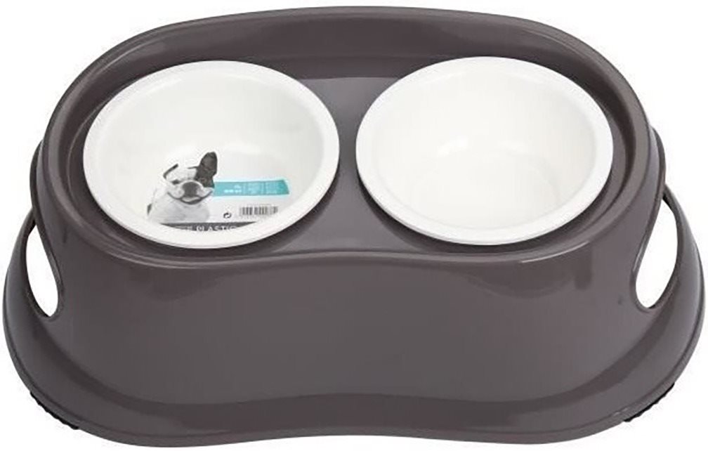 M-Pets dvojmiska plastová hnedá 2× 1100 ml Miska pre psa