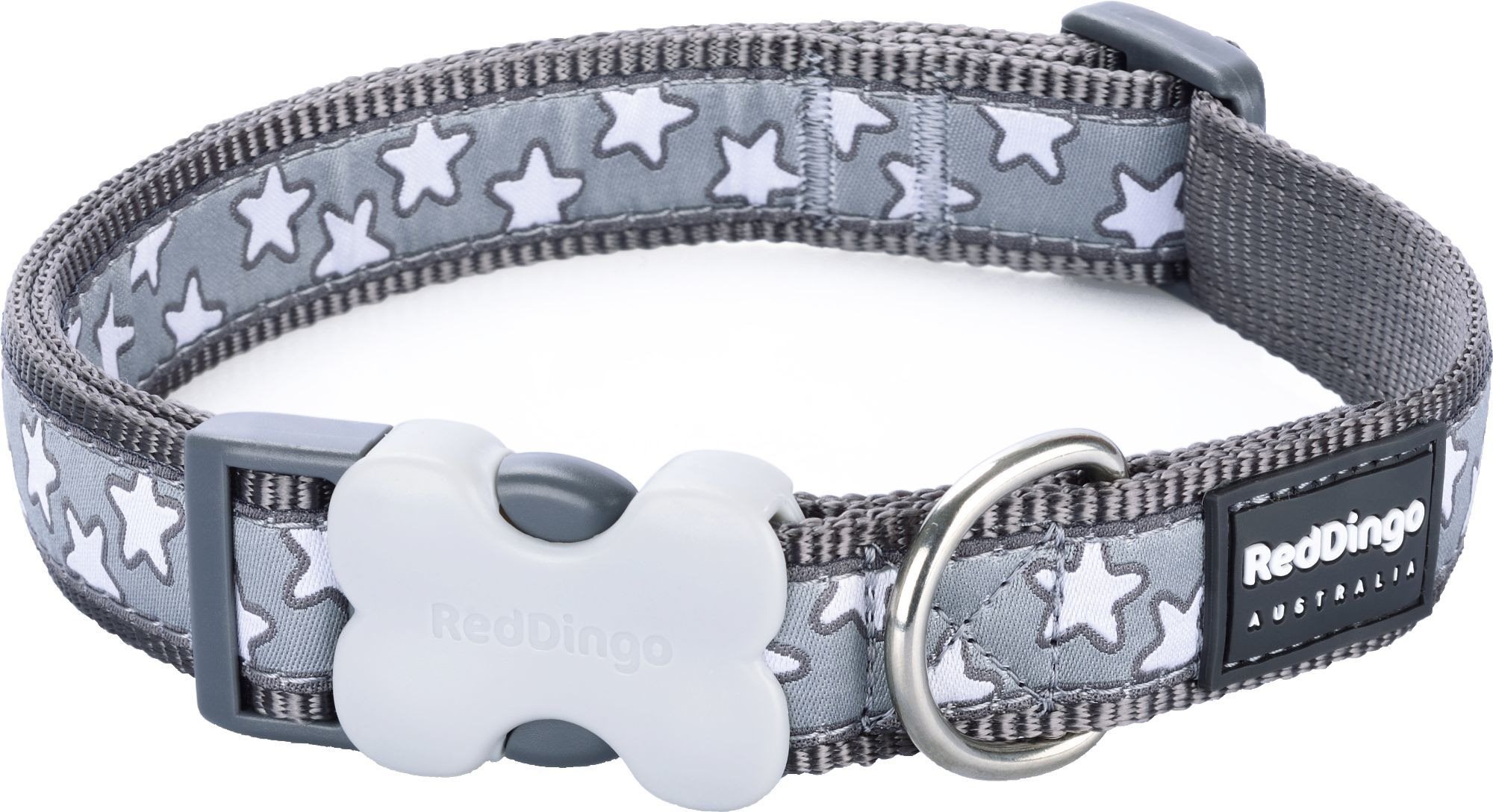 Red Dingo Stars White on Grey 20 mm × 30 – 47 cm Obojok pre psa