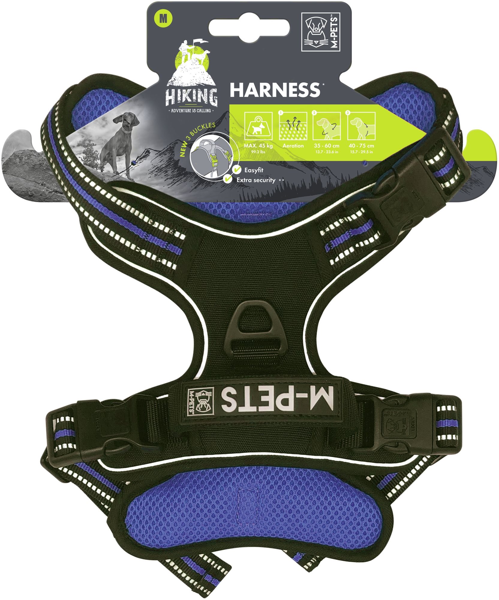M-Pets HIKING Postroj na trek modrý veľkosť M Postroj