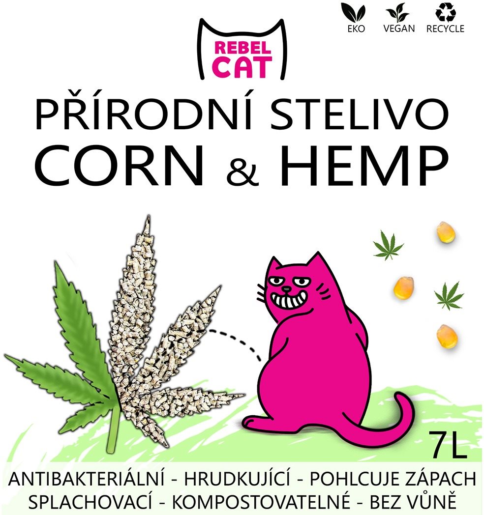 Rebel Cat prírodné stelivo hrudkujúce Corn & Hemp 7 l Podstielka...