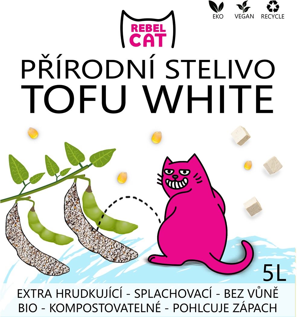Rebel Cat prírodné stelivo hrudkujúce Tofu White 5 l Podstielka pre...