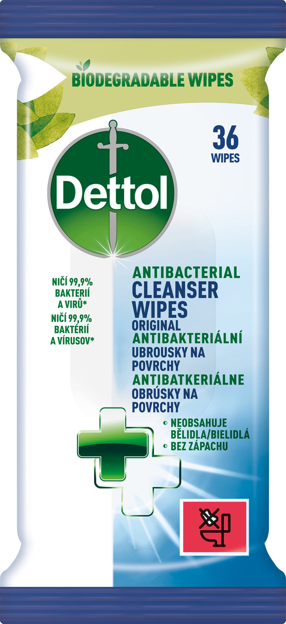 DETTOL Antibakteriálne obrúsky na povrchy 36 ks Čistiace utierky