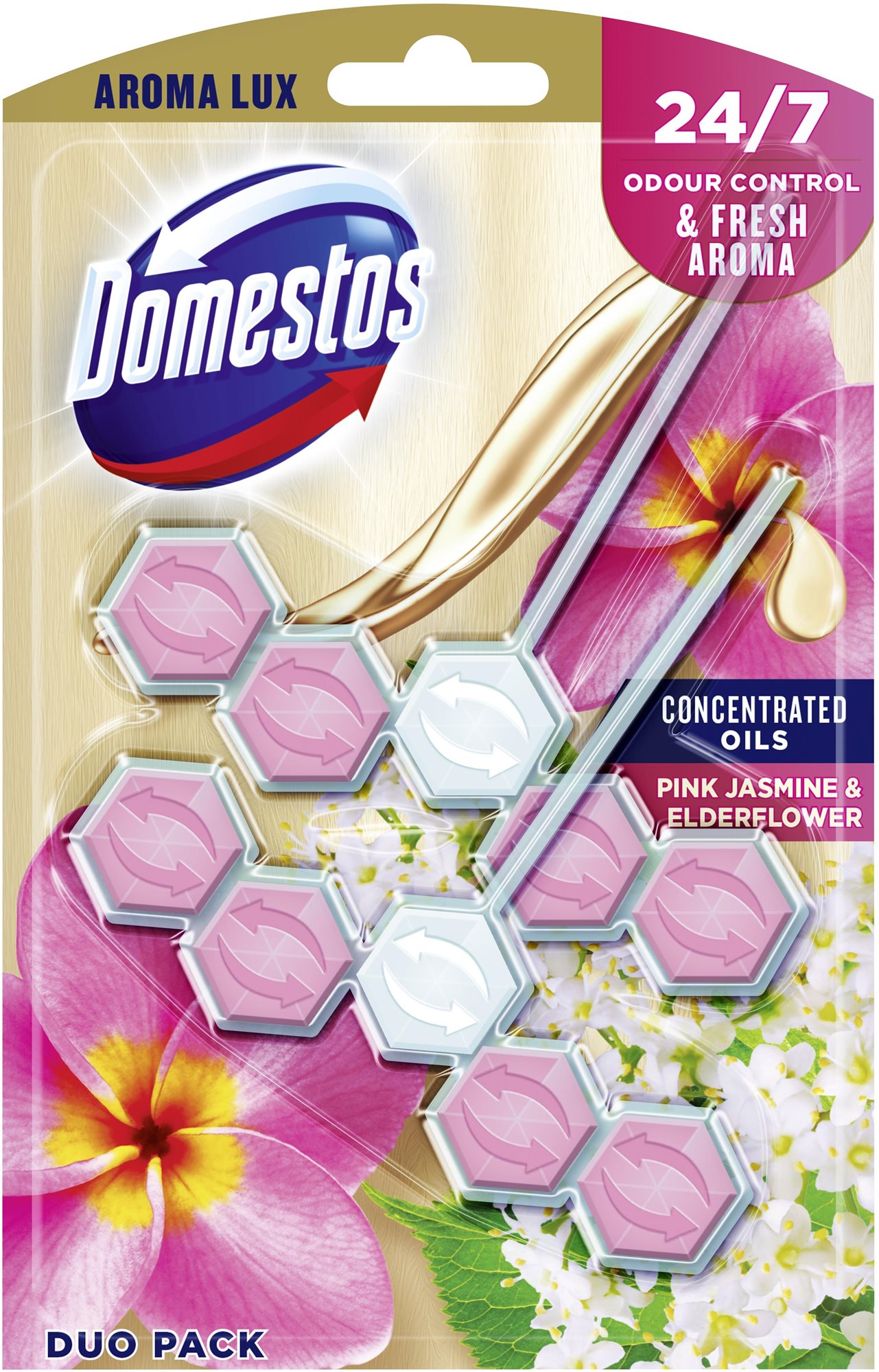 DOMESTOS Aroma Lux Pink Jasmine & Elderflower 2× 55 g WC blok