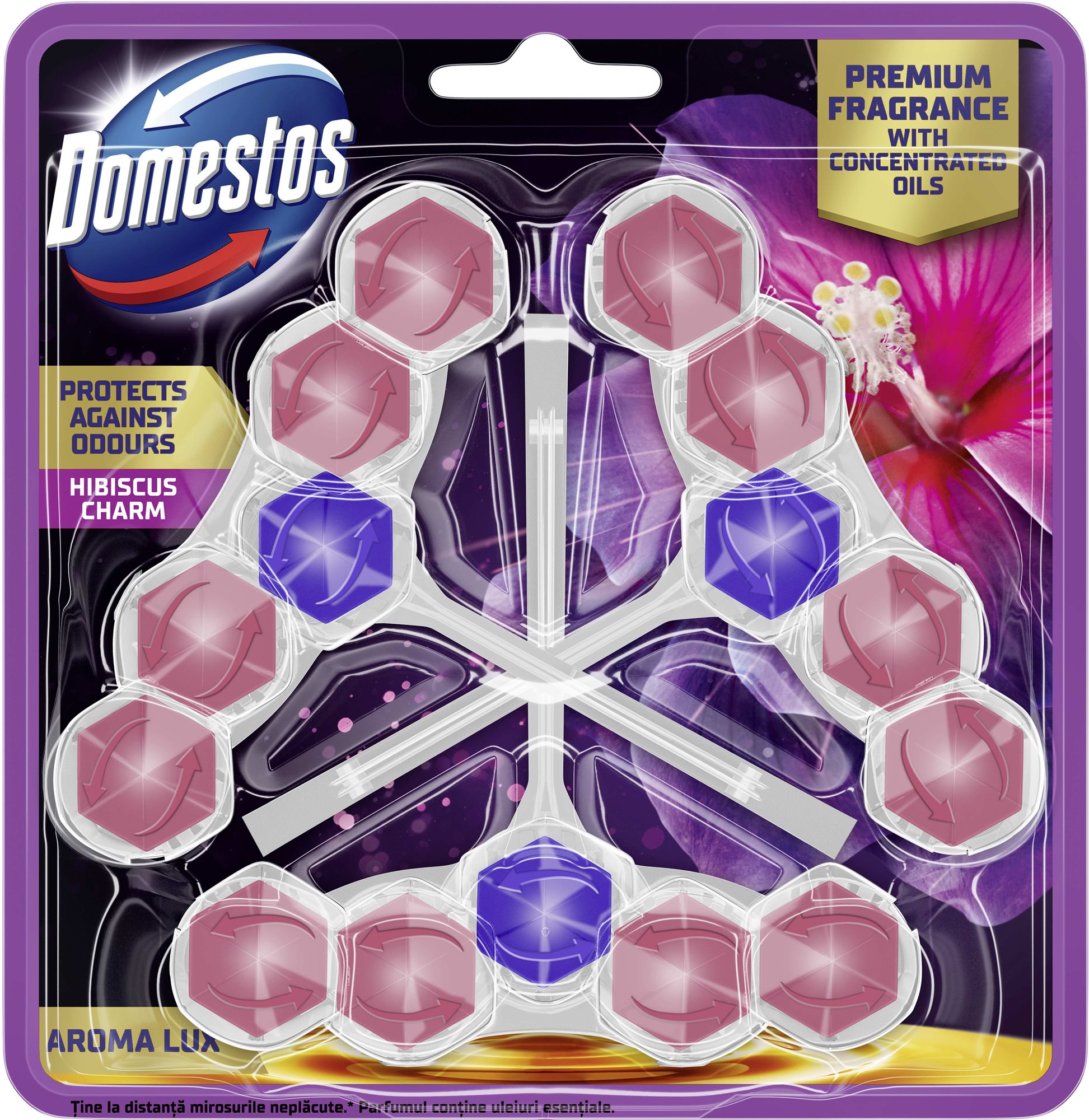 DOMESTOS Aroma Lux Hibiscus Oil & Wild Berries 3× 55 g WC blok