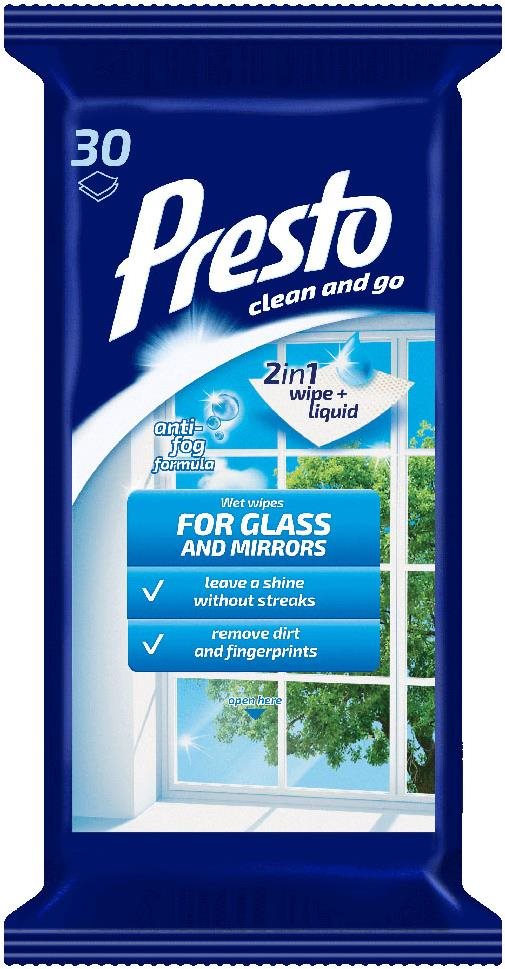 PRESTO Ablak és tükör tisztító kendő 30 db Tisztítókendő