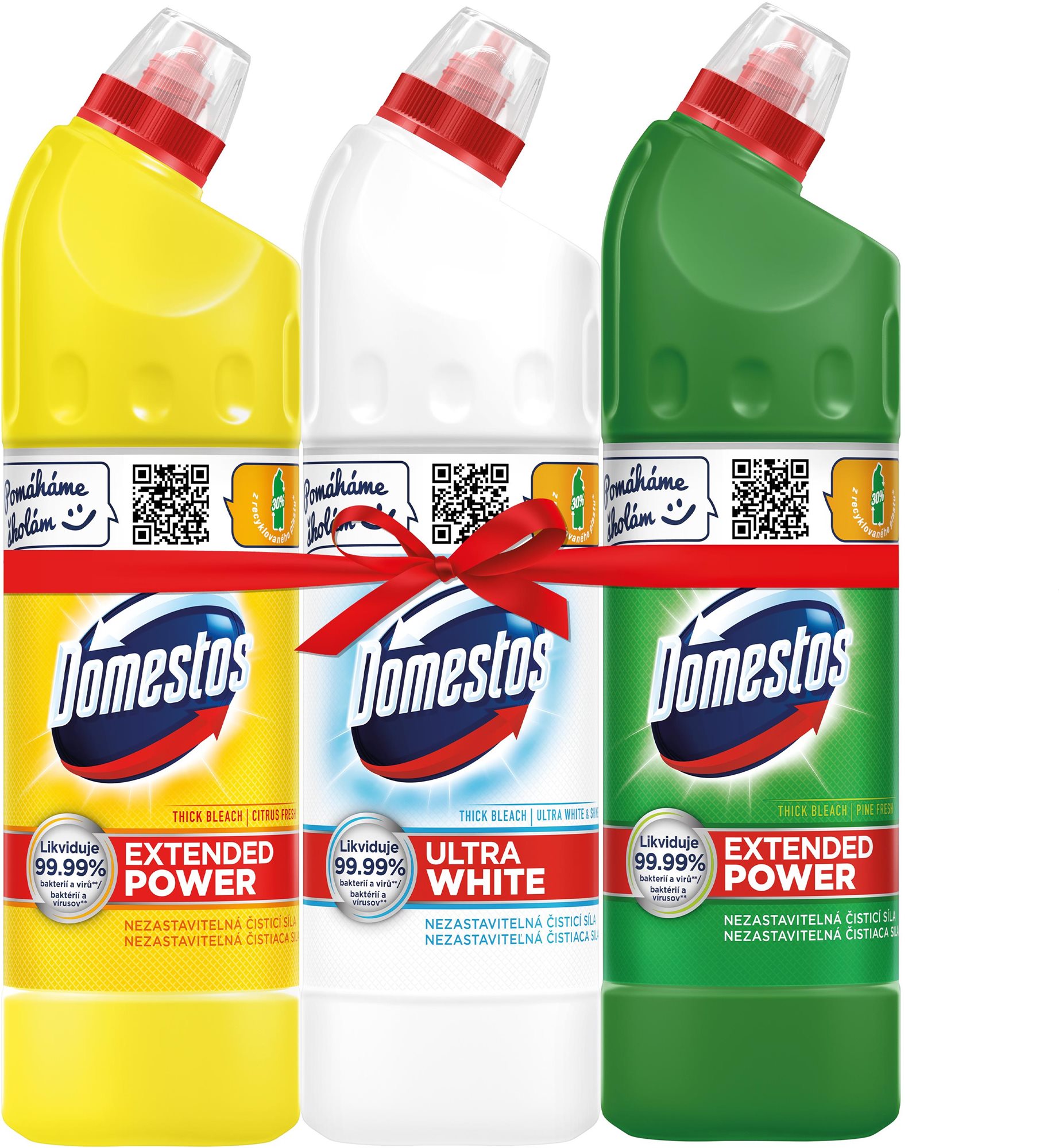 DOMESTOS Ultra White, Extended Power Citrus & Pine 3× 750 ml WC gél