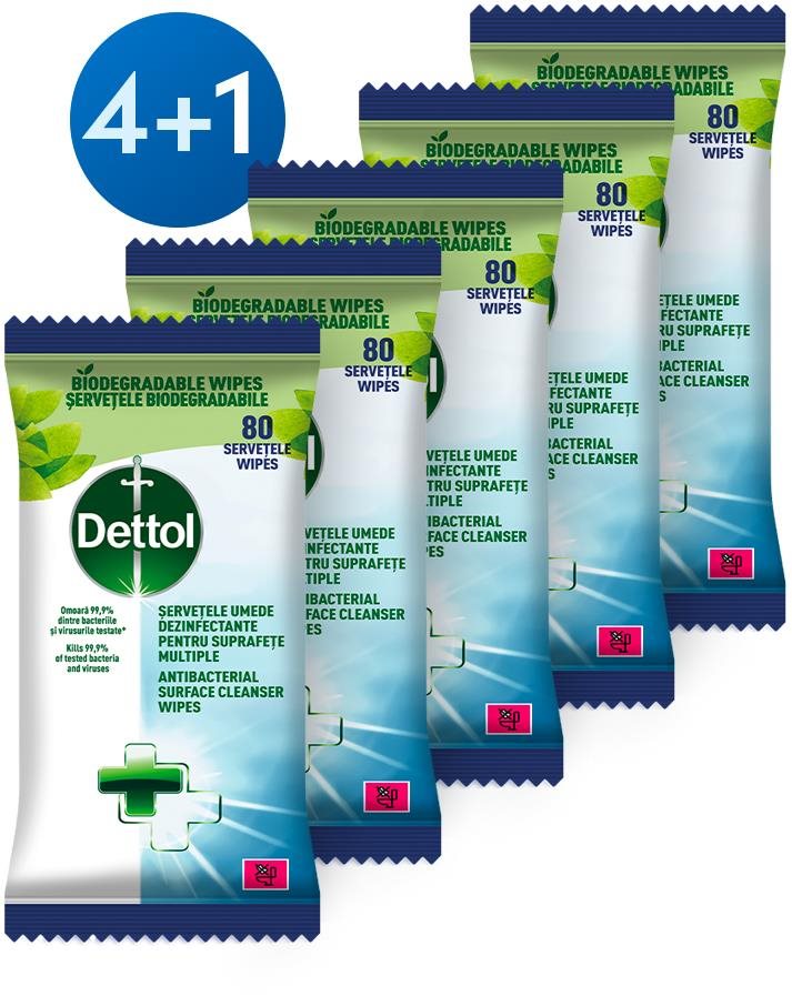 DETTOL Antibakteriálne obrúsky na povrchy 5× 80 ks Čistiace utierky