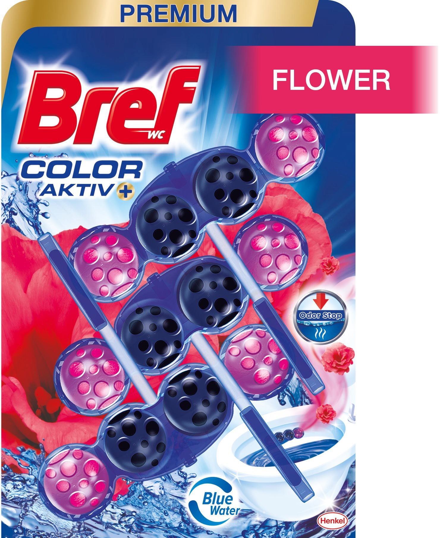 BREF Color Aktiv Flower WC tisztító és illatosító 3 x 50 g WC golyó