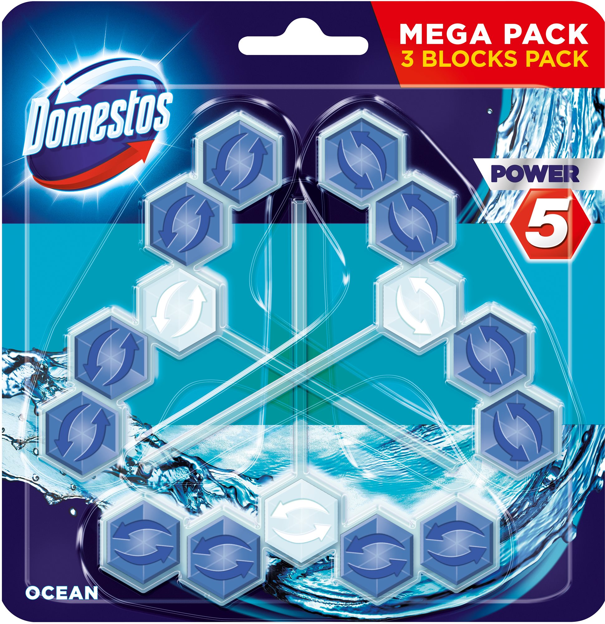 DOMESTOS Power 5 Ocean 3× 55 g WC blok