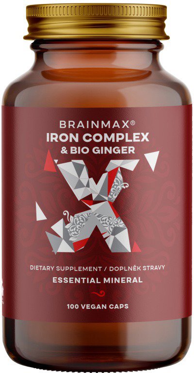 BrainMax Iron Complex, železo bisglycinát, 25 mg, 100 rostlinných...