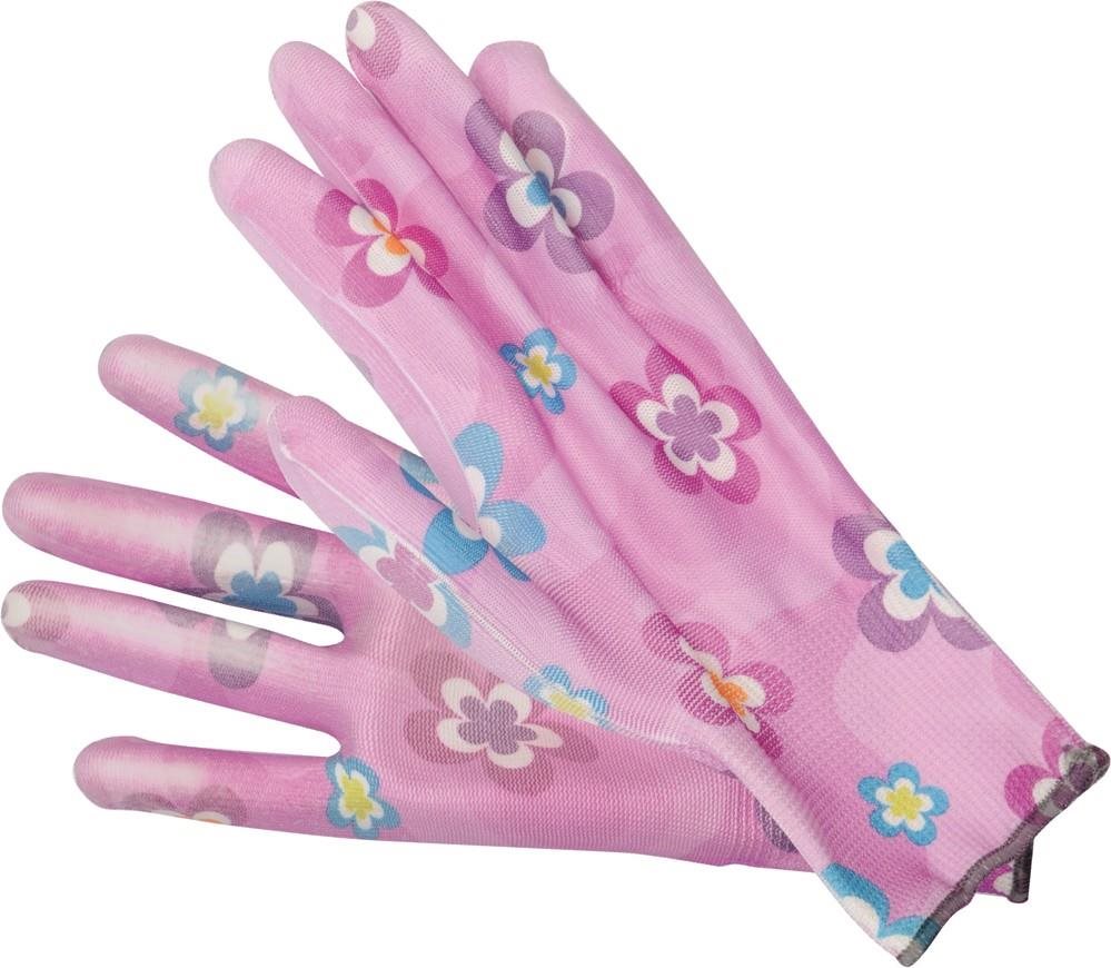 FLO Garden lila kesztyű virágokkal 9-es méret Munkakesztyű