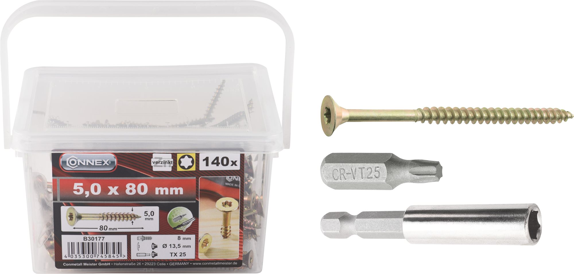 CONNEX Skrutky UNI TX 5,0 × 80 mm, 140 ks Skrutky