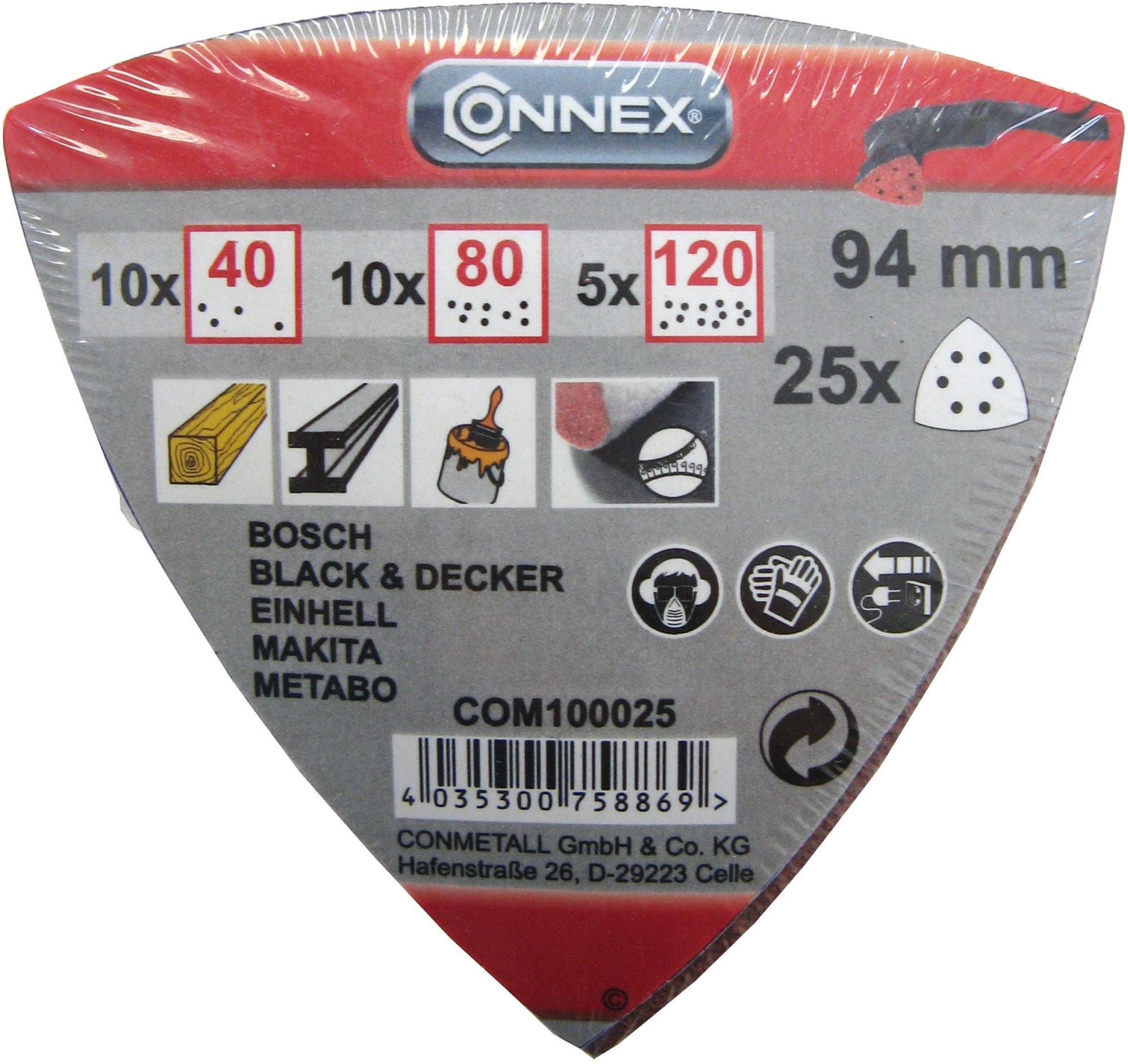 CONNEX Delta csiszolópapír-készlet 94 mm, 25 db Csiszolópapír