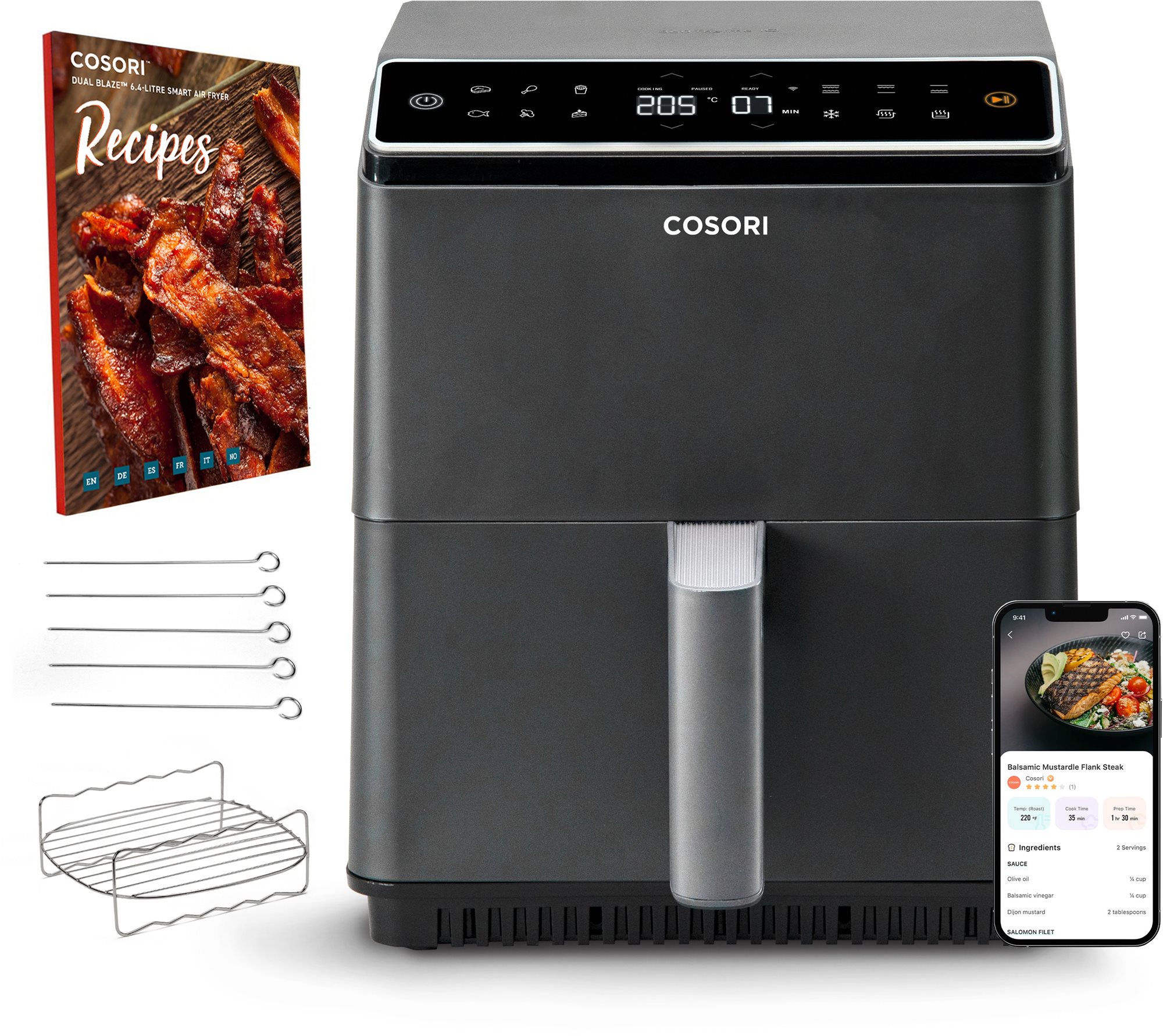 Cosori Dual Blaze 6.4L SMART + 5x nyárs és grillrács Airfryer